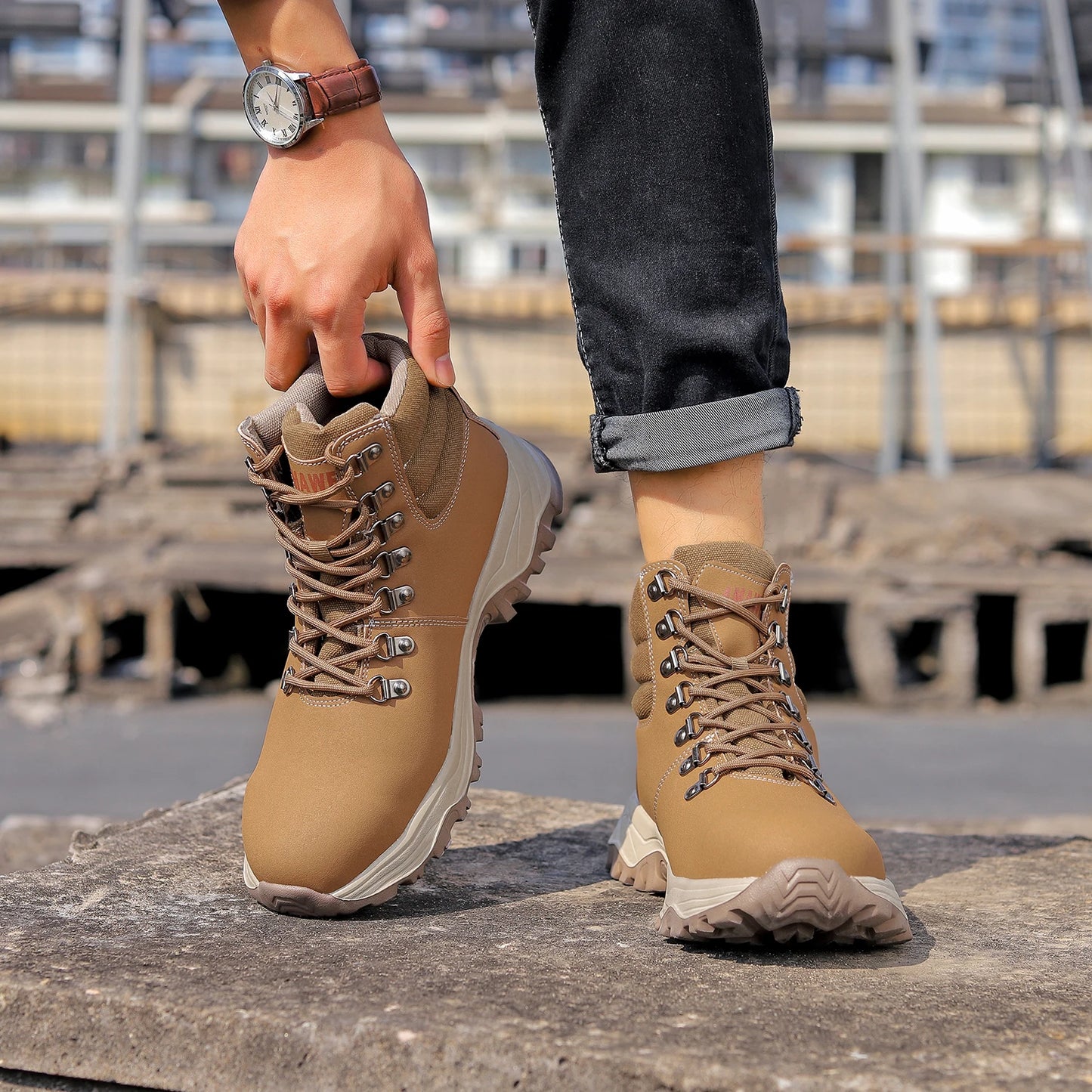 Safety Shoes for Men Waterproof Steel Toe Shoes Anti-smash Construction Boot Work Utility Shoes High Top Indestructible Shoes