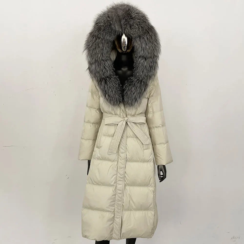 Down Jacket Winter Long Hooded Puffer Jacket Women Warm Thickened Real Fox Fur Collar White Duck Down Jacket Waterproof Parkas