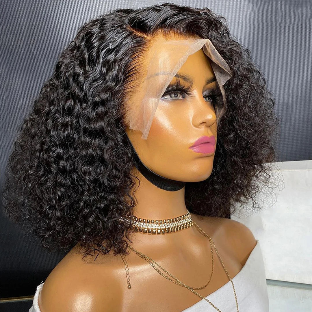 Glueless Wigs 100% Human Hair Ready To Wear Kinky Curly Short Bob Wigs For Women Deep Curly Lace Front Wigs Pre Plucked Natural
