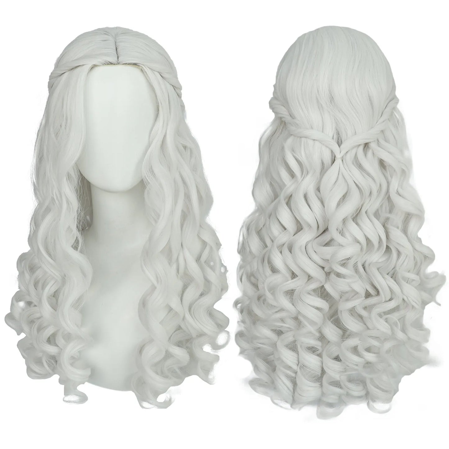 Synthetic Women Long Curly White Cosplay Wig Witch Queen Cosplay Party Wig for Halloween Christmas Party