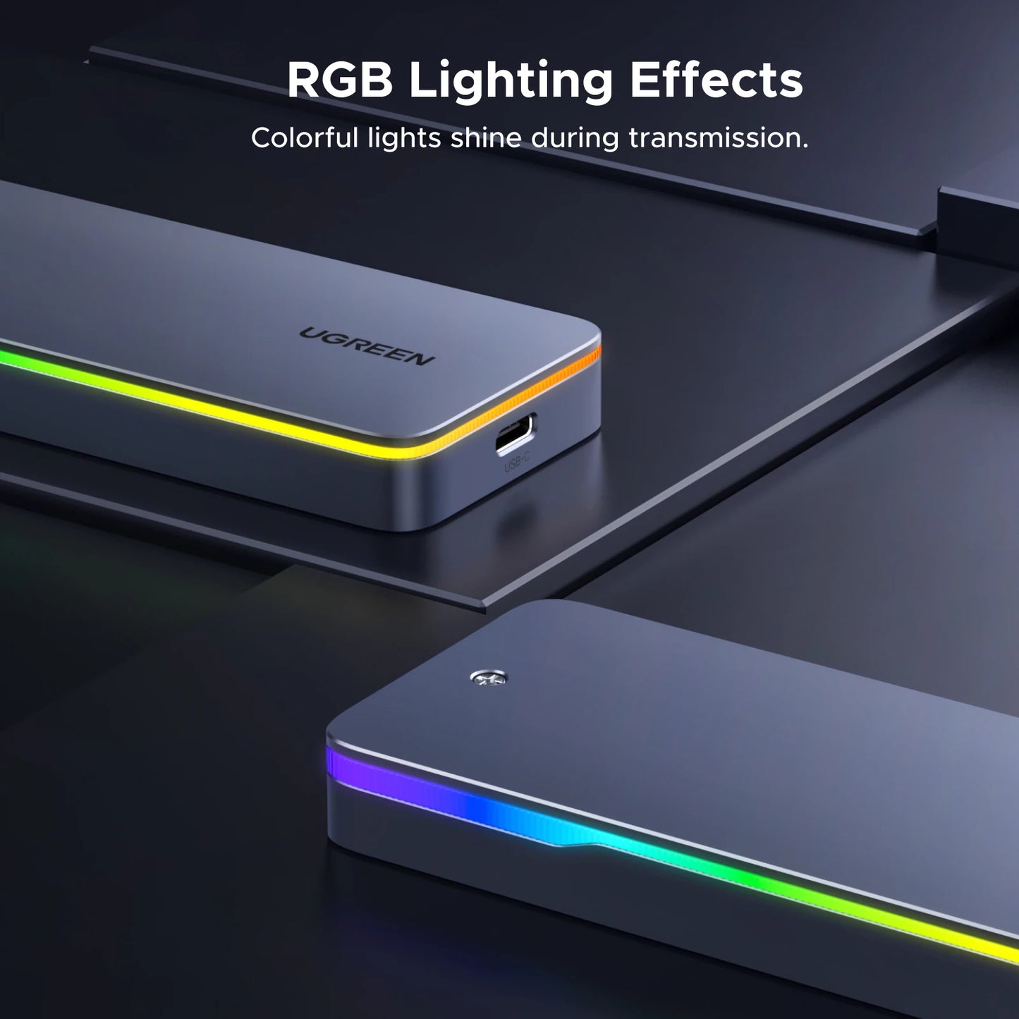 UGREEN 20Gbps M.2 SSD Case NVMe SATA SSD Enclosure Adapter USB 3.2 Gen2 External Enclosure Supports RGB Lighting effect