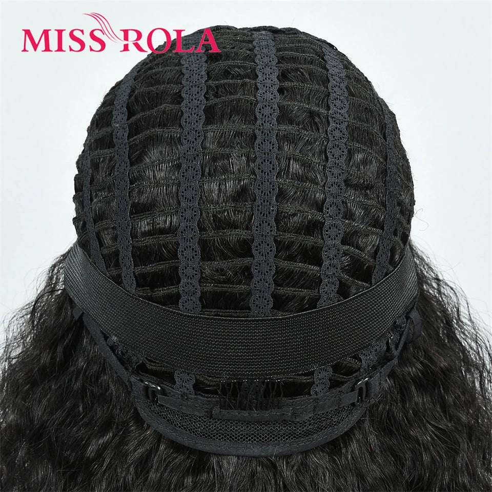 Miss Rola Brazilian 4X1 Lace Part Human Hair Wigs Right Side Part Water Wave Wig With Bangs Remy Lace Wig 180% Density