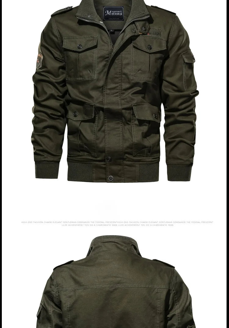 American style jacket for men's spring and autumn 2024 newmulti pocket outdoor pure cotton casual workjacket stand up collar top