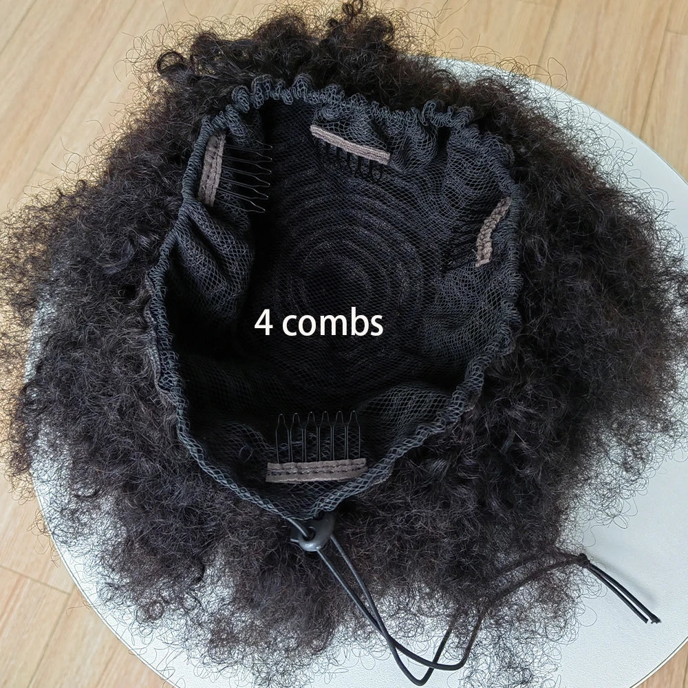 Afro Hair Bun 12inches Real Human Hair Afro Kinky Curly Drawstring Ponytail Natural Color Chignon Hair Pieces