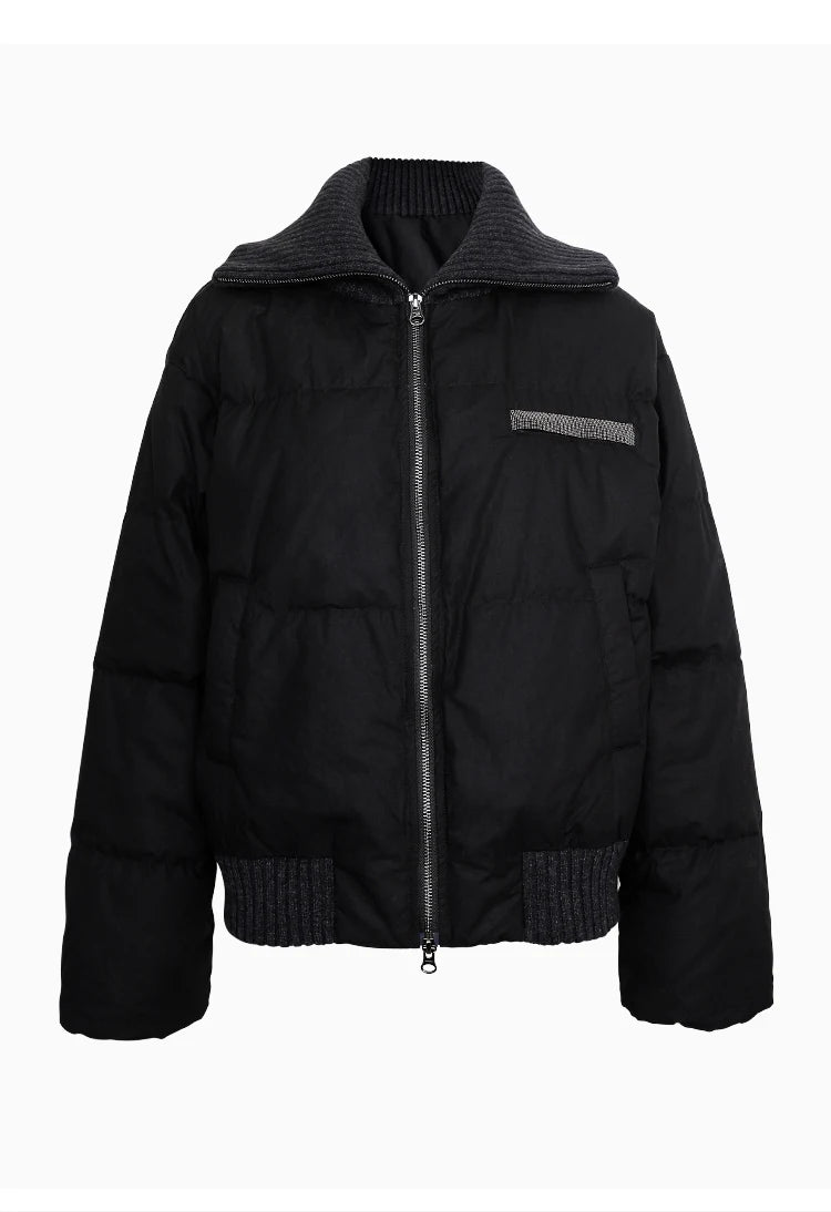 BC835 White goose down with large lapel warm zipper long-sleeved down jacket 100 cashmere warm coat