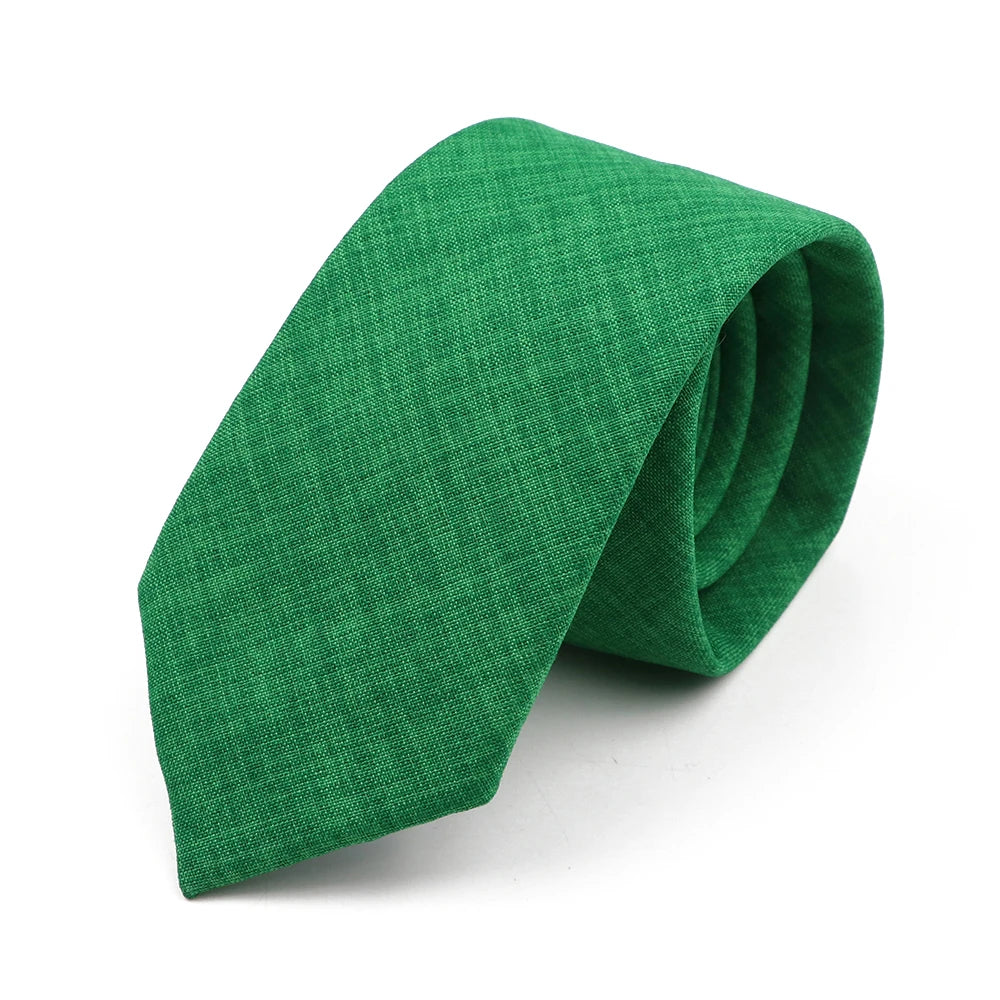 Novelty New Solid Color Ties For Men 100%Cotton Handmade High Quality Necktie Pink Green Orange 6.5cm Skinny Slim Ties Accessory