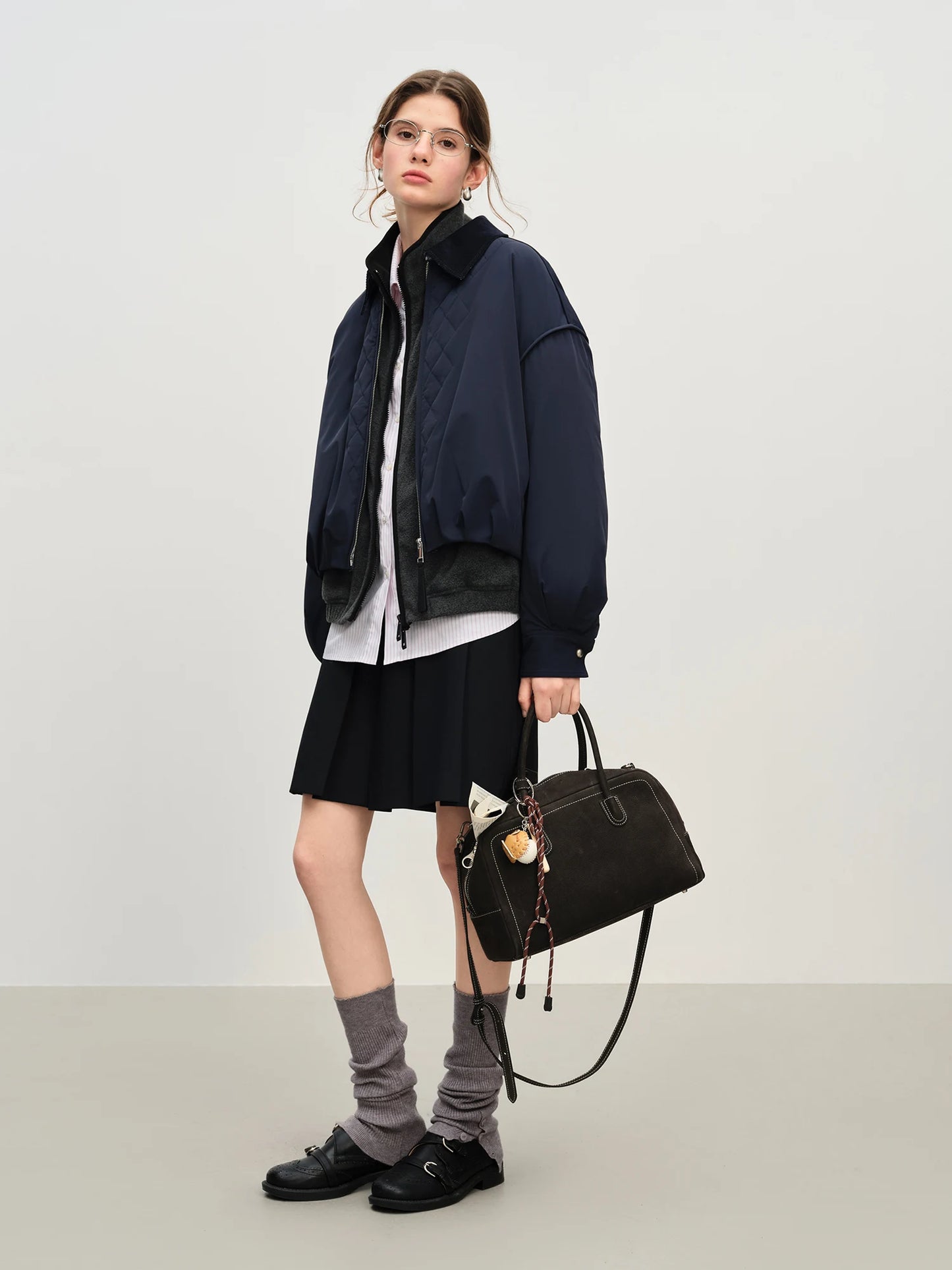 FSLE Barn Style Lightweight Padded Jacket Women's 2025 Winter Vintage Academic Plaid Panel Short Coat Retro College Outerwear