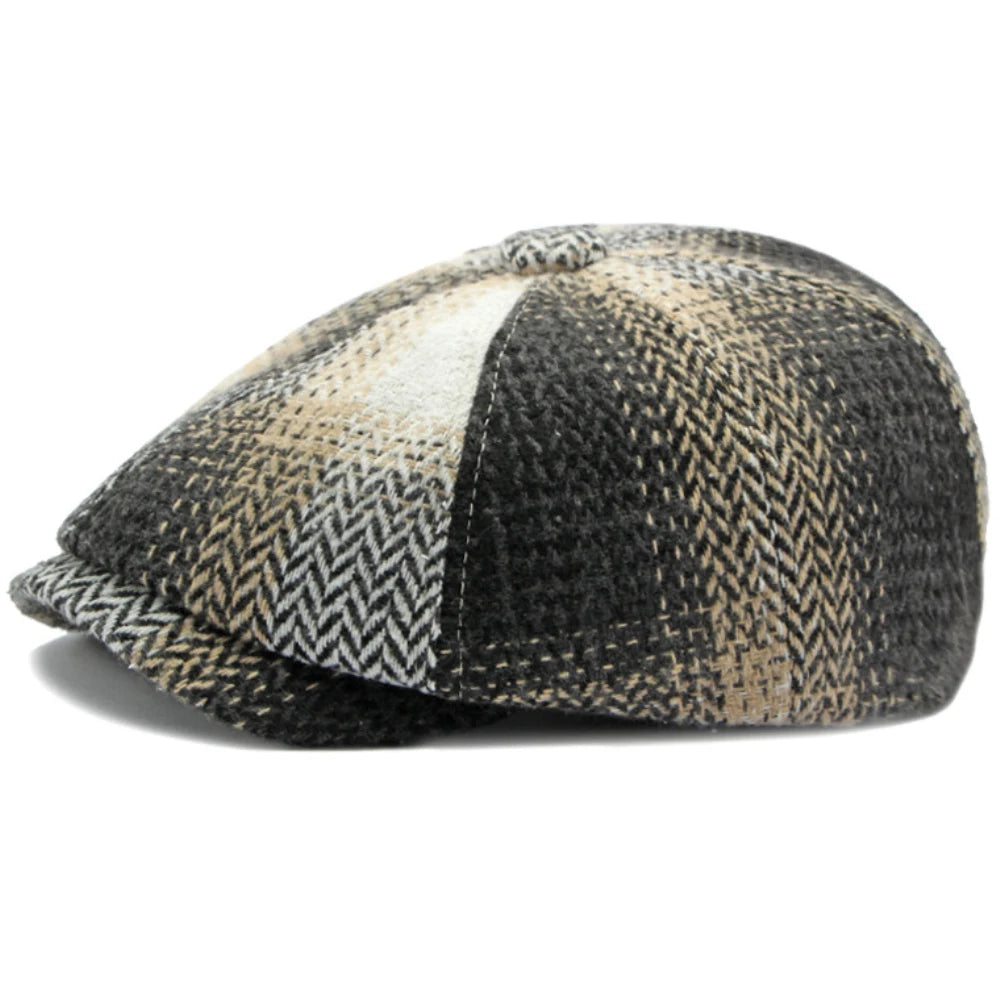 HT4184 Berets Autunm Winter Hats for Men Women Vintage Plaid Artist Painter Octagonal  Beret Hat Male Female Beret Cap