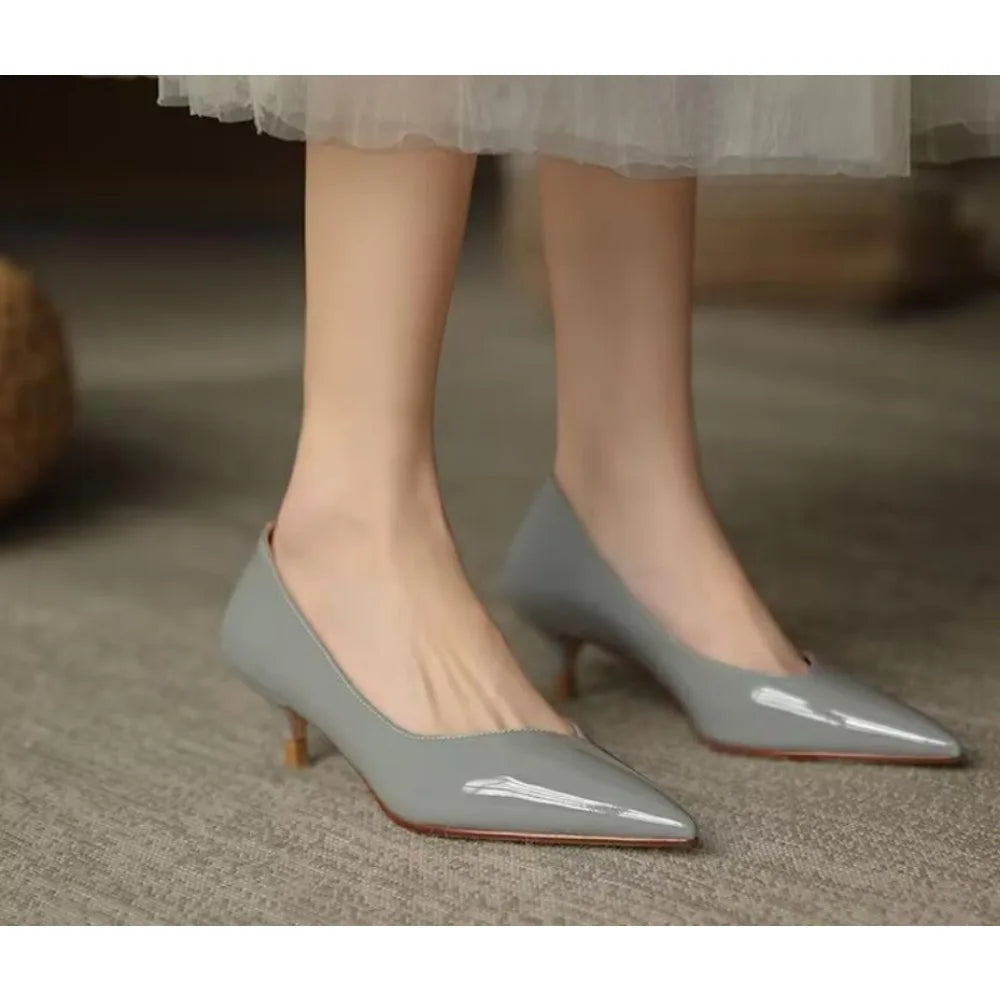 Shoes for Woman Blue Women's Summer Footwear Black Formal with Medium Heels Stilito Chic and Elegant Genuine Mark Shoe