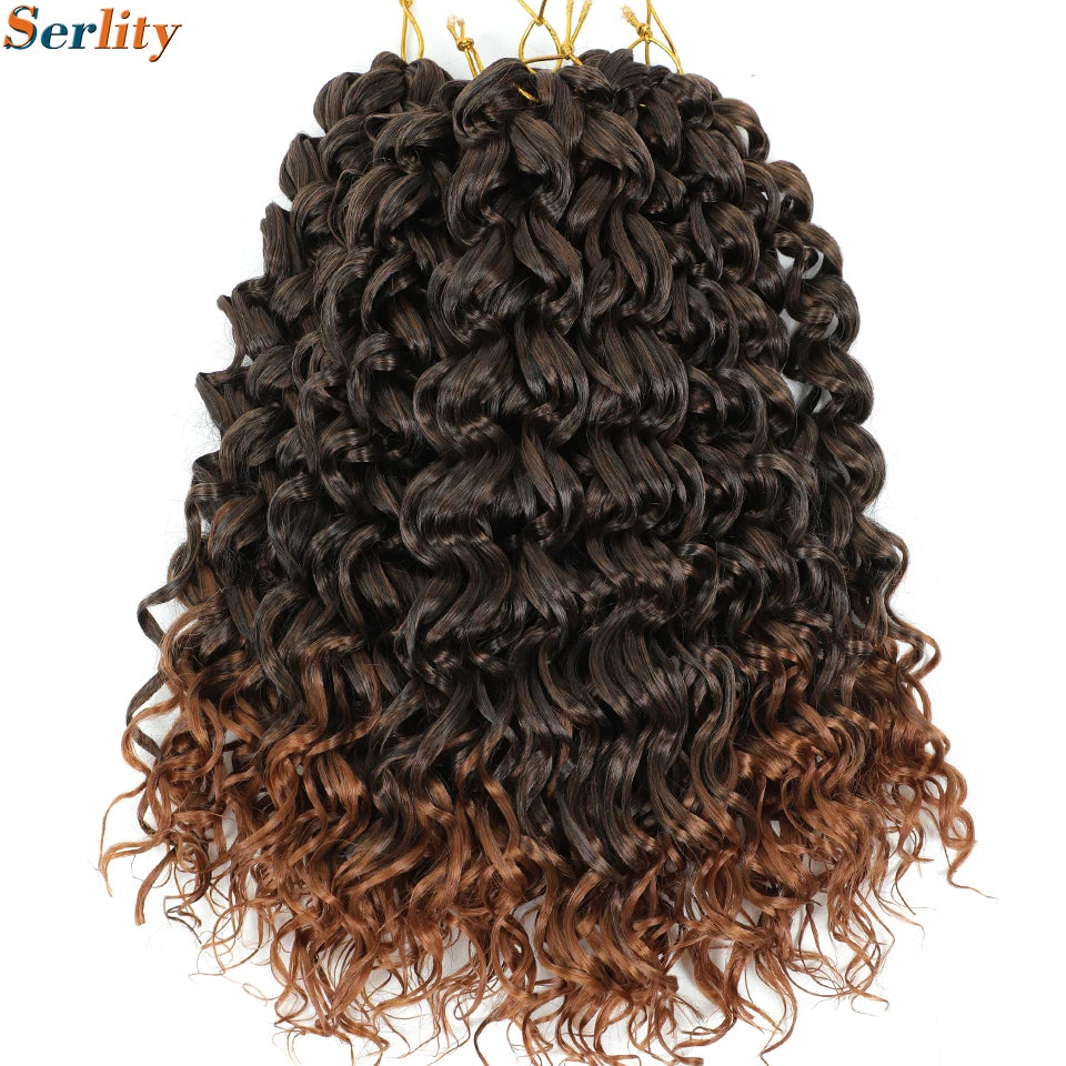 GoGo Curl Crochet Hair 14inch Curly Ocean Wave Synthetic Braiding Hair Jet Black Beach Curl Water Wave Deep Twist Crochet Braids