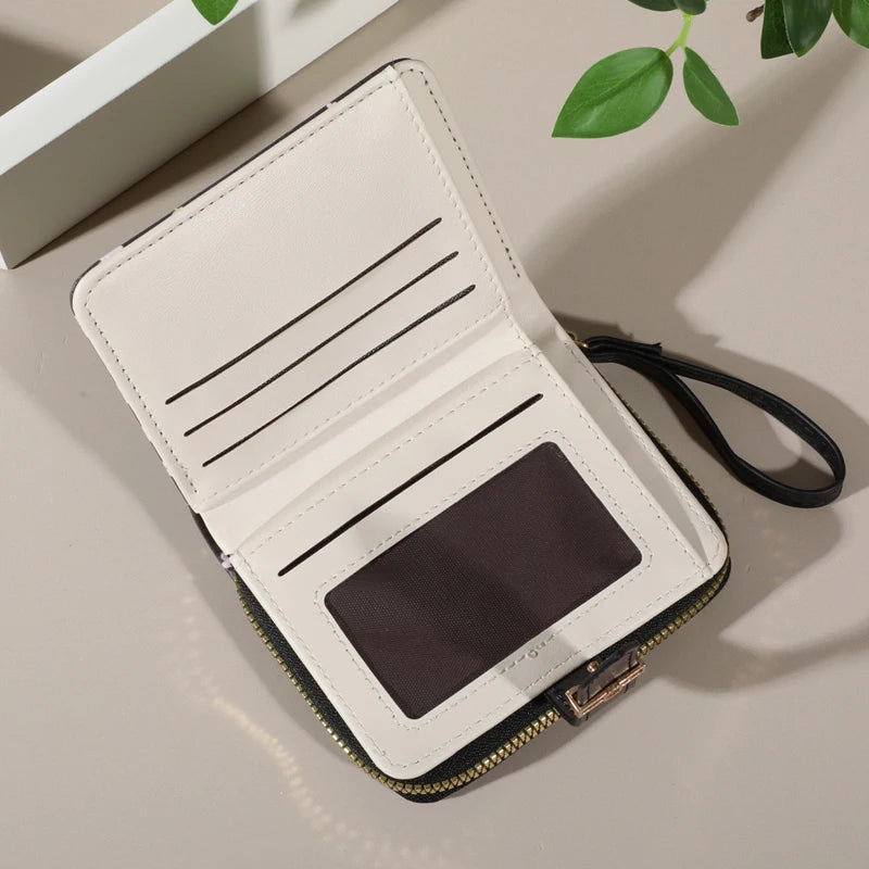 Flower patterned credit card holder for women or men's small card case with zipper hand-held wallet
