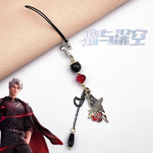 Game Love And Deepspace Sylus Cosplay Phone Chain Crow Rose Pendant Keyring Bag Keychain Accessories Halloween Props Key Chain