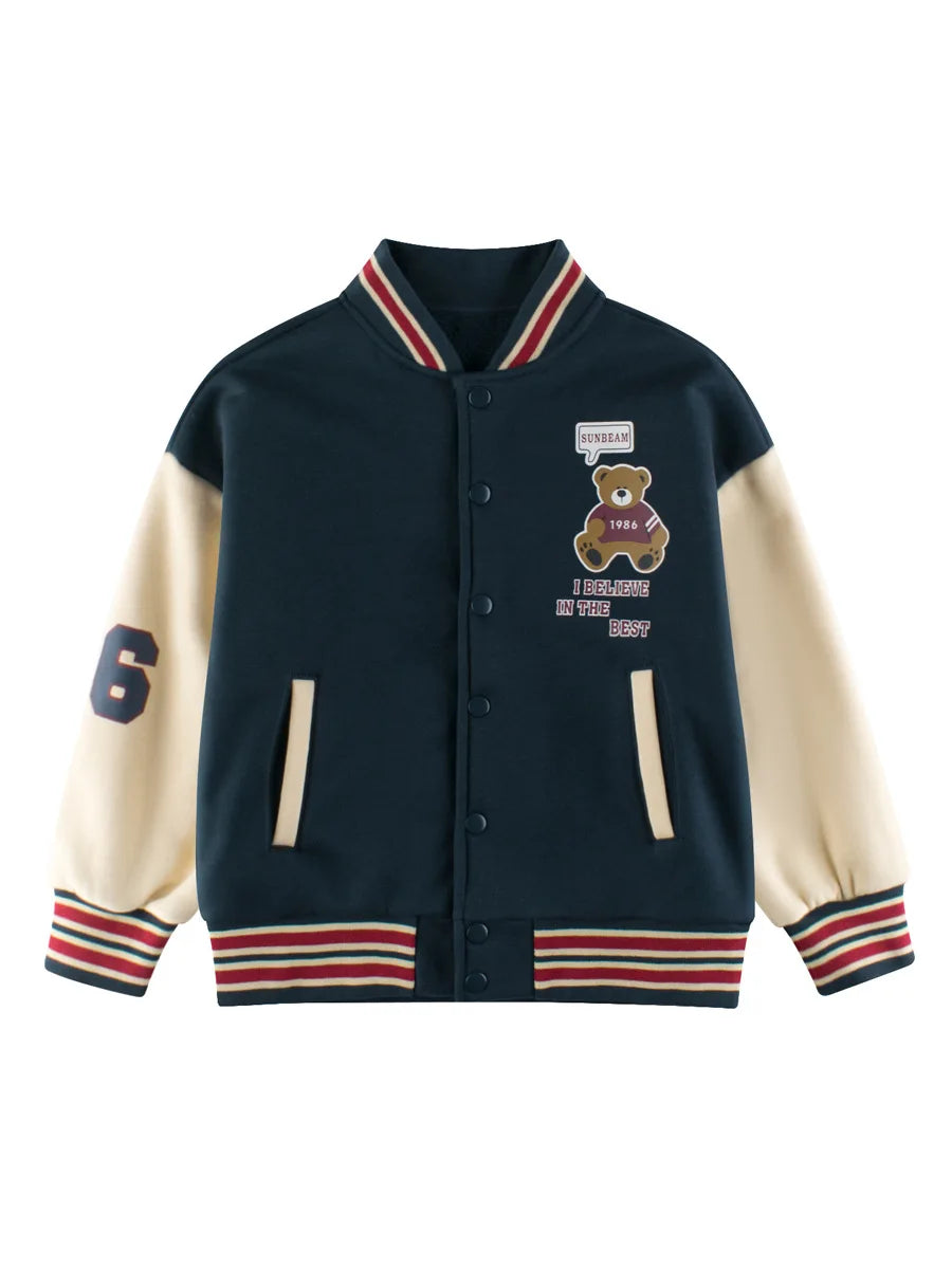 2024 Autumn Winter High Qualify Jacket for Boys Girls Fleece Cotton Zipper Casual Cartoon Baseball Capsule Coat Outerwear