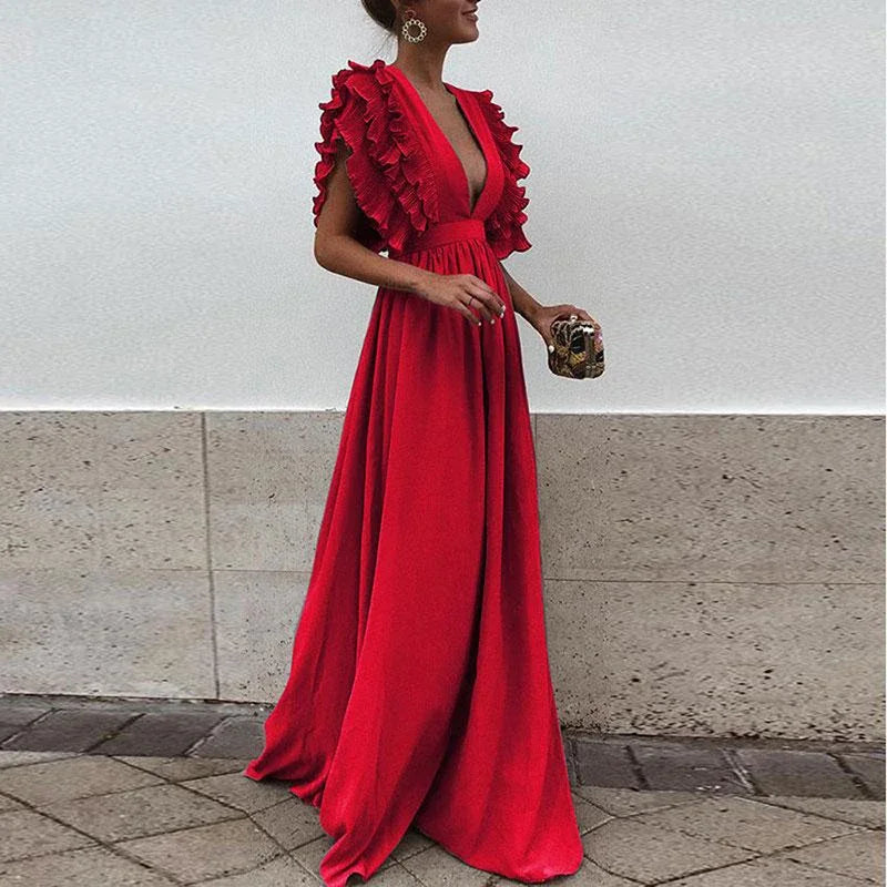 Maxi Dress Long Elegant Dress Plus Size Women Luxury Deep V Party Dresses Women Evening Korean Style Women Vestidos De Verano