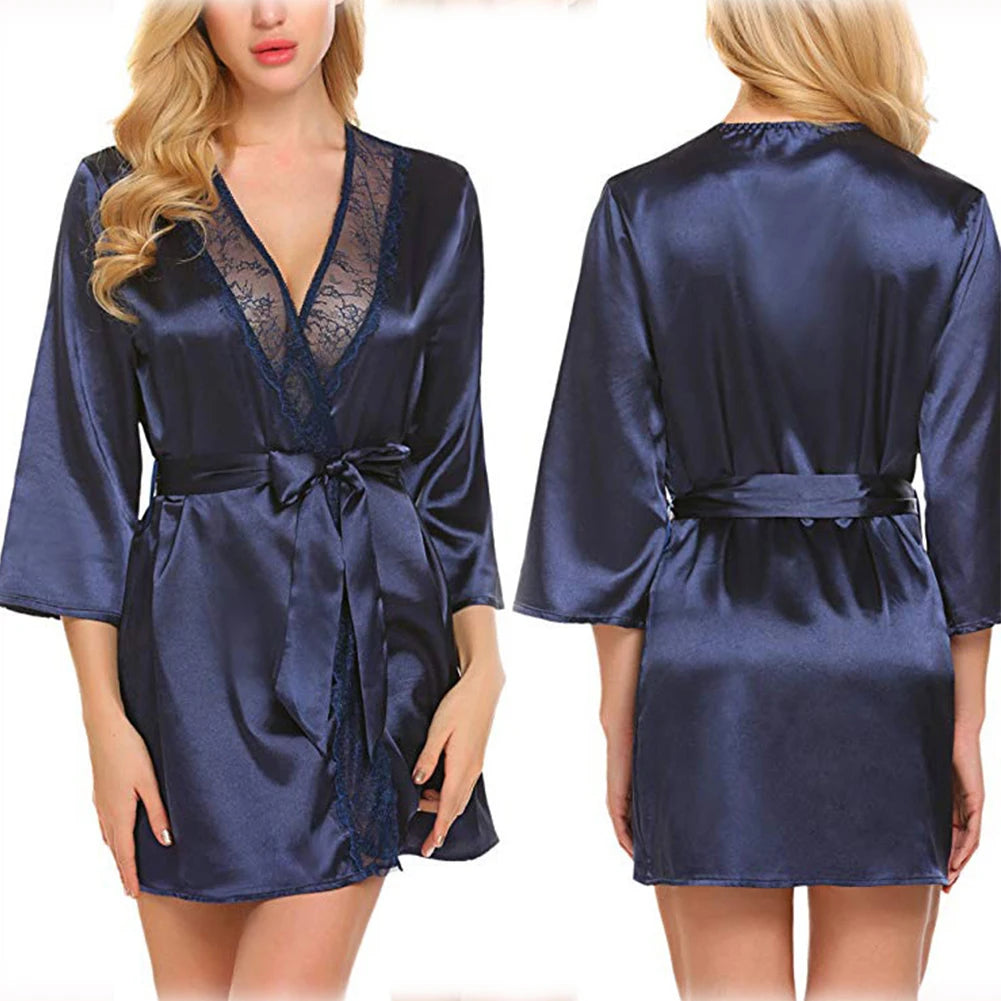 Women Satin Comfy Silky Robes Summer Wrap Dressing Gown Bathrobe Nightgown Pajamas Dress Sexy Women Clothes