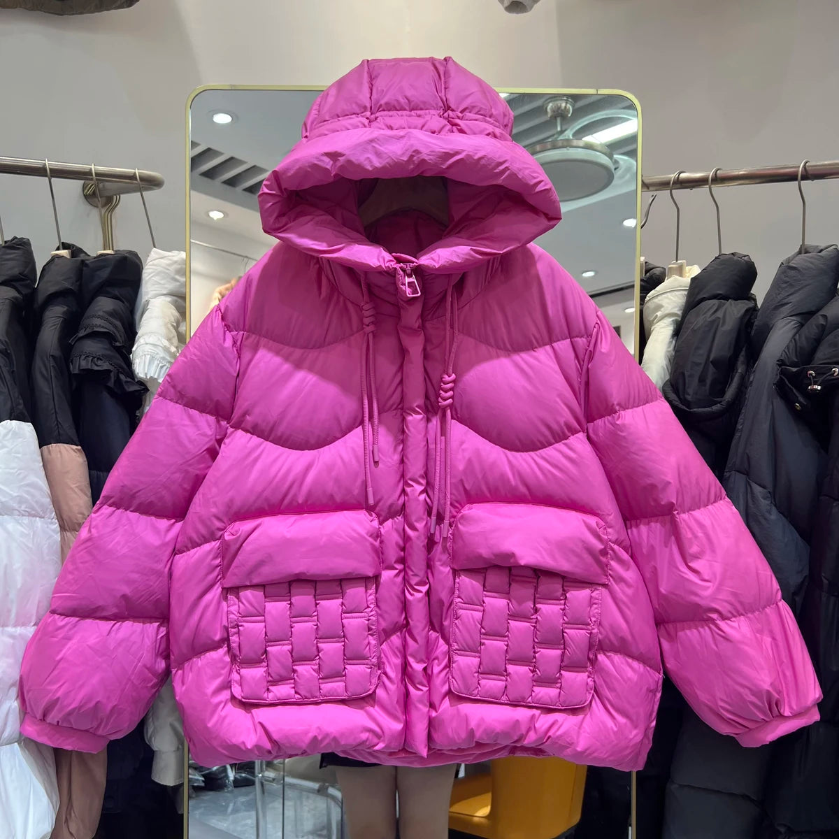 Fashion Hooded Parka Women's Winter Clothes 2023 New Short Bread Jacket CWhite Duck Down Coat Woman Large Size Overcoat