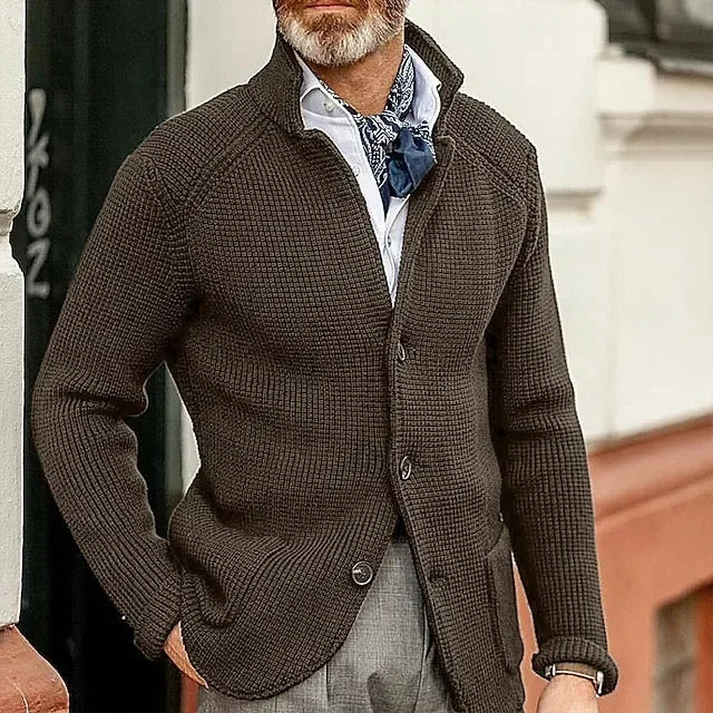 Sweaters Cardigan Men Coat Stand Collar Knitted Open Stitch Full Sleeve Splice Single Breasted Sweater Coats Autumn Winter