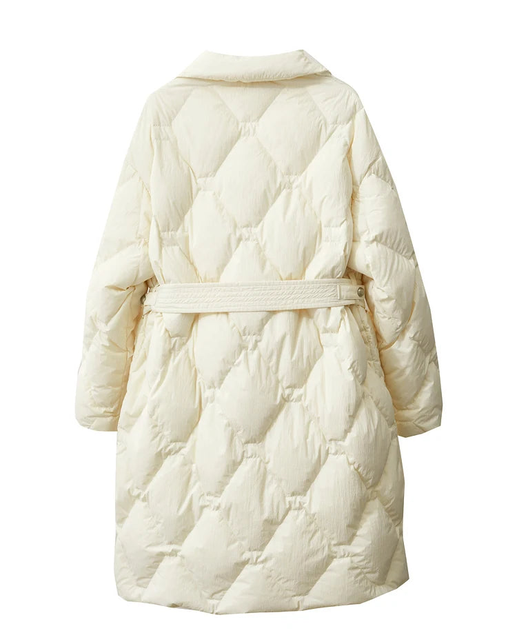 AMII Minimalism Down Jacket For Women 2025 New Blazer Collar Winter Lightweight Thermal Belt Diamond Solid Coat Female 12344061