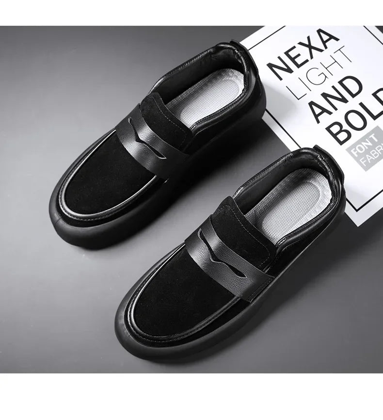 Loafers Men Shoes Leather Walking Shoes Business Non-slip Soft Bottom Work Loafers Round Flat Bottom Footwear Outdoor Sneaker