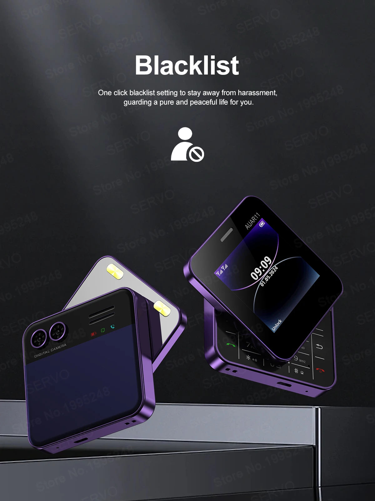 SERVO AUAR11 Rotating Mobile Phone 2 SIM Stadby Torch Speed Dial Magic Voice FM Radio 2G GSM 2.4" Slide Screen Small Cellphones