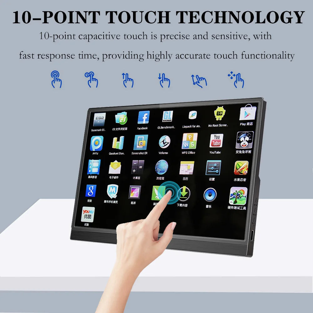 Touchscreen Portable Monitor 16/15.6/14 Inch FULL HD LCD Display IPS Panel Laptop Monitor for PC/Raspberry Pi/Laptop/PS3/4/Xbox