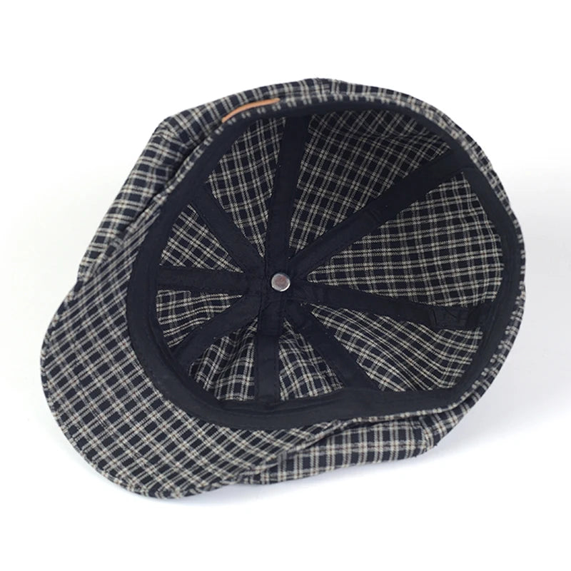Spring Summer Plaid Newsboy Cap Breathable Peaky Octagonal Hat Vintage Soft Casual Berets Cap Visor Gatsby Flat Ivy Hat