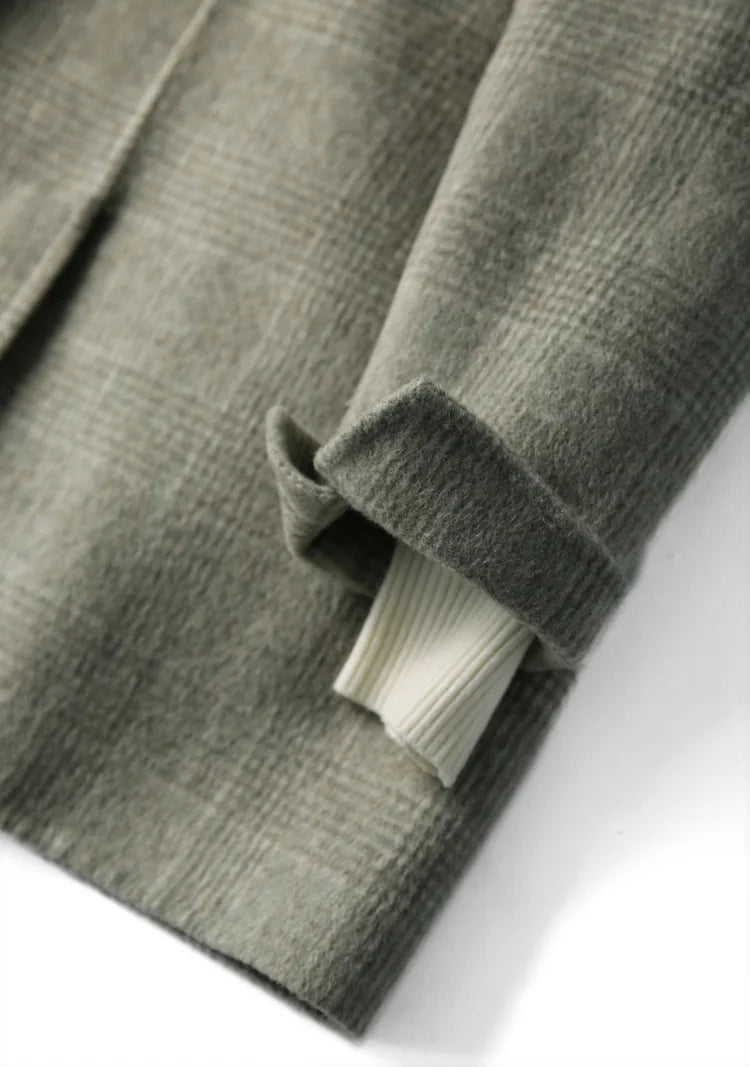 Handmade Sewn Double-sided Woolen Blazer Women Spring Autumn Plaid Wool Overcoat Office Lady Casual Suit Coat Thick Jacket
