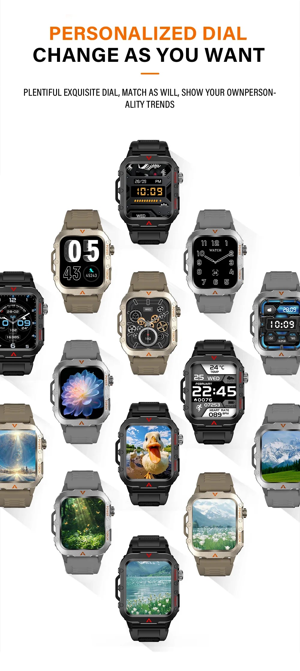 LAXASFIT New Outdoor Military Smartwatch Bluetooth Talking Smartwatch 1.73 Inch LED Sports Fitness Watch