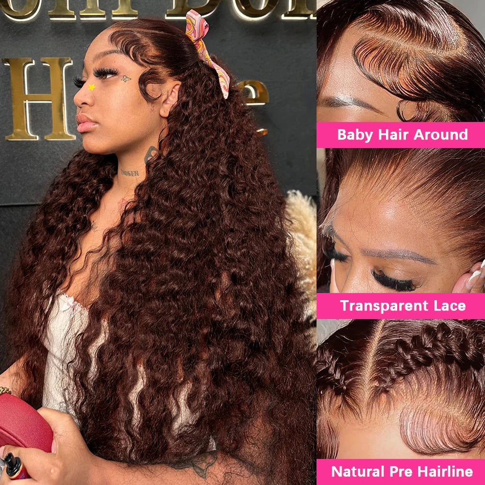 Rosabeauty Brazilian Chocolate Brown 13x6 Hd Transparent Lace Front Wigs Deep Wave Frontal Wig Curly Human Hair Wigs For Women