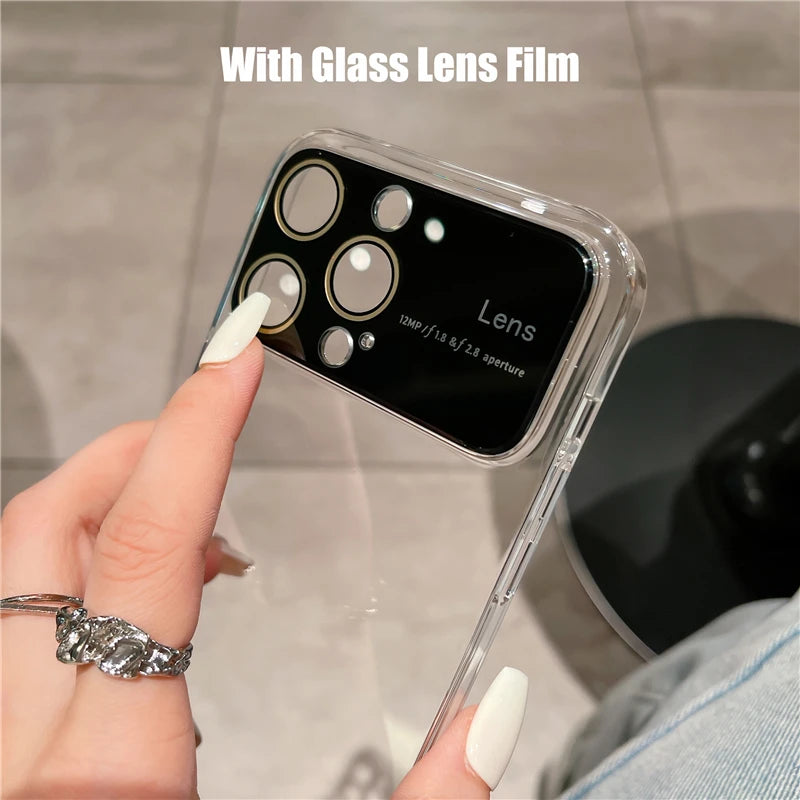 Original Big Window Electroplating Frame Phone Case For iPhone 15 14 13 12 11 Pro Max Plus lens Protector Colorful PC Hard Cover