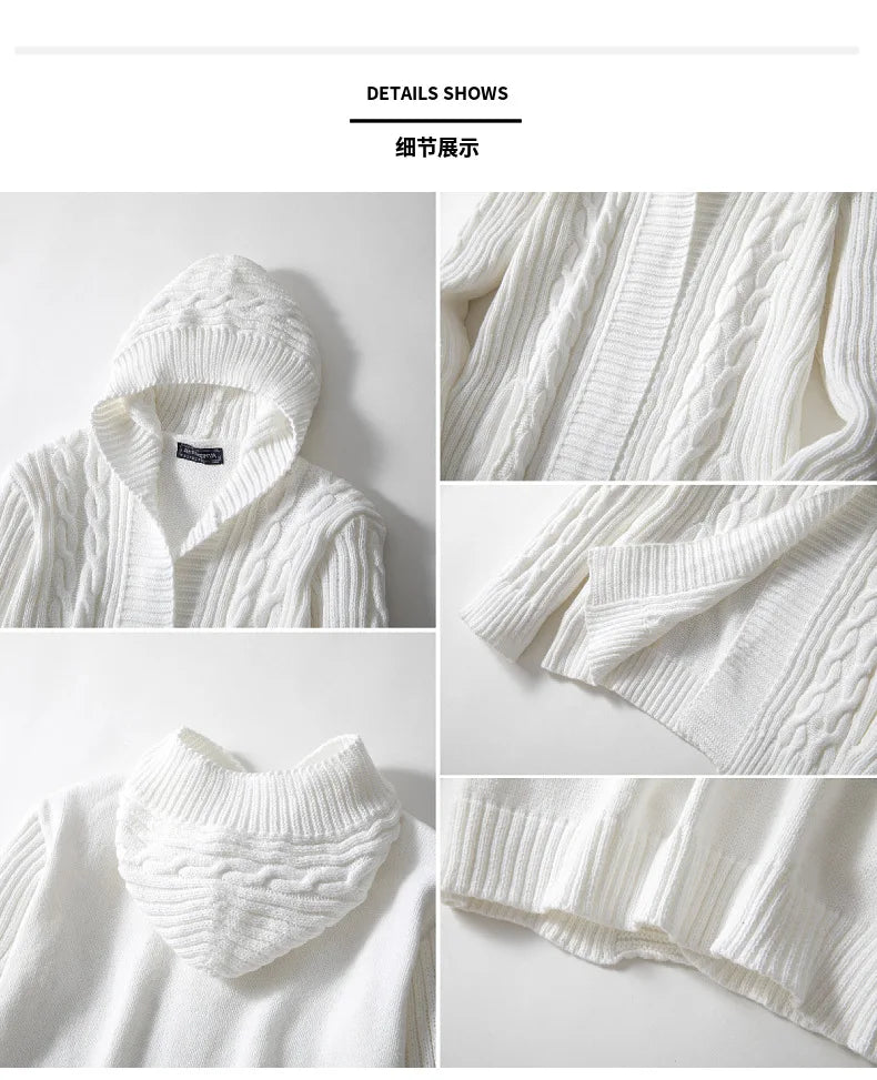 Men Cardigan Sweaters Hooded Coat Full Sleeve Solid Coats Casual Loose Outerwear Splice Open Stitch Autumn Winter 2024