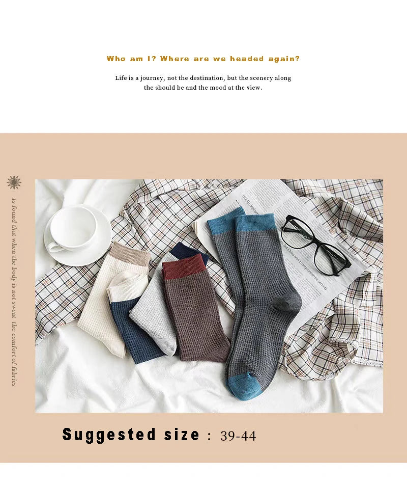 High-quality Harajuku Socks Men's mid-calf socks double-needle business and casual sock Long and warm autumn and winter socks