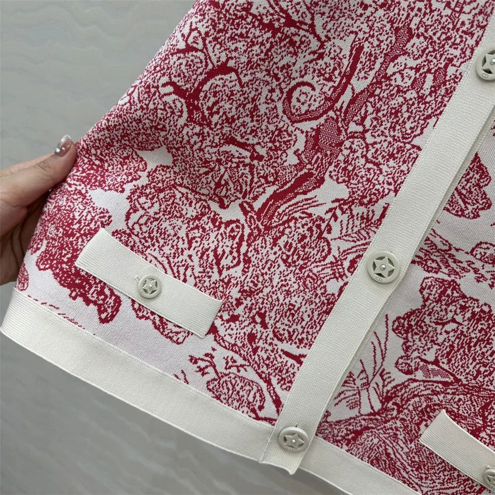 Women's Clothing 2025 Early Autumn New Style Temperament Jungle Jacquard Knitted Cardigan Top+French Elegant Half Skirt Two-Piec