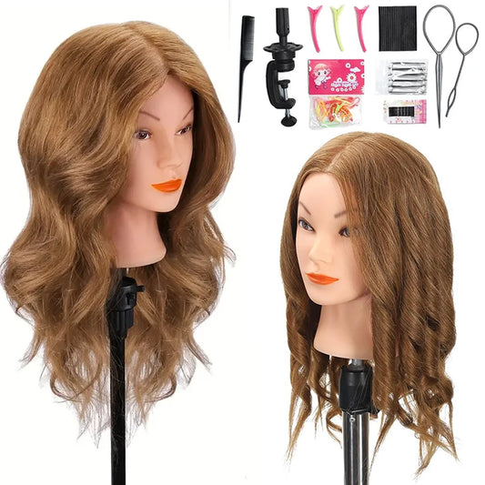 100% Human Hair Mannequin Head for Cosmetology Styling Training Practice Can Be Curled Straighten Professional Mannequin Head