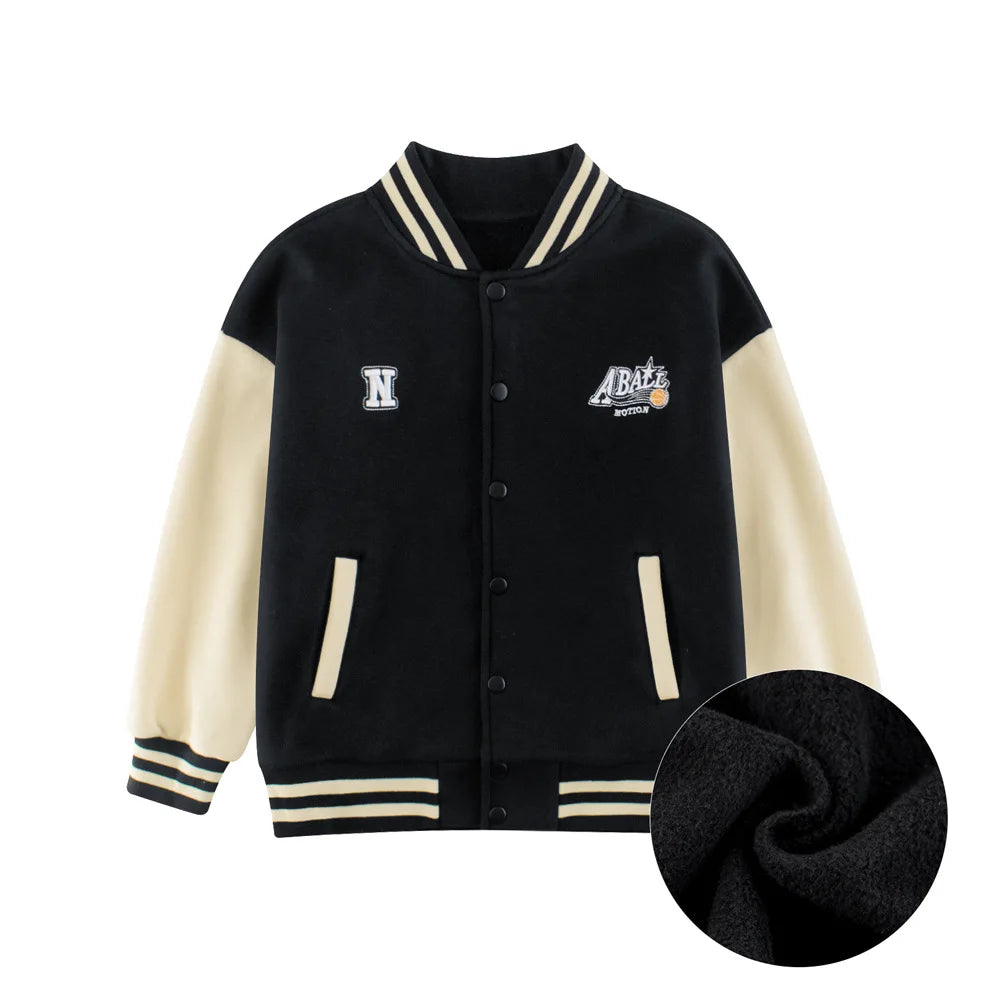 2024 Autumn Winter High Qualify Jacket for Boys Girls Fleece Cotton Zipper Casual Cartoon Baseball Capsule Coat Outerwear
