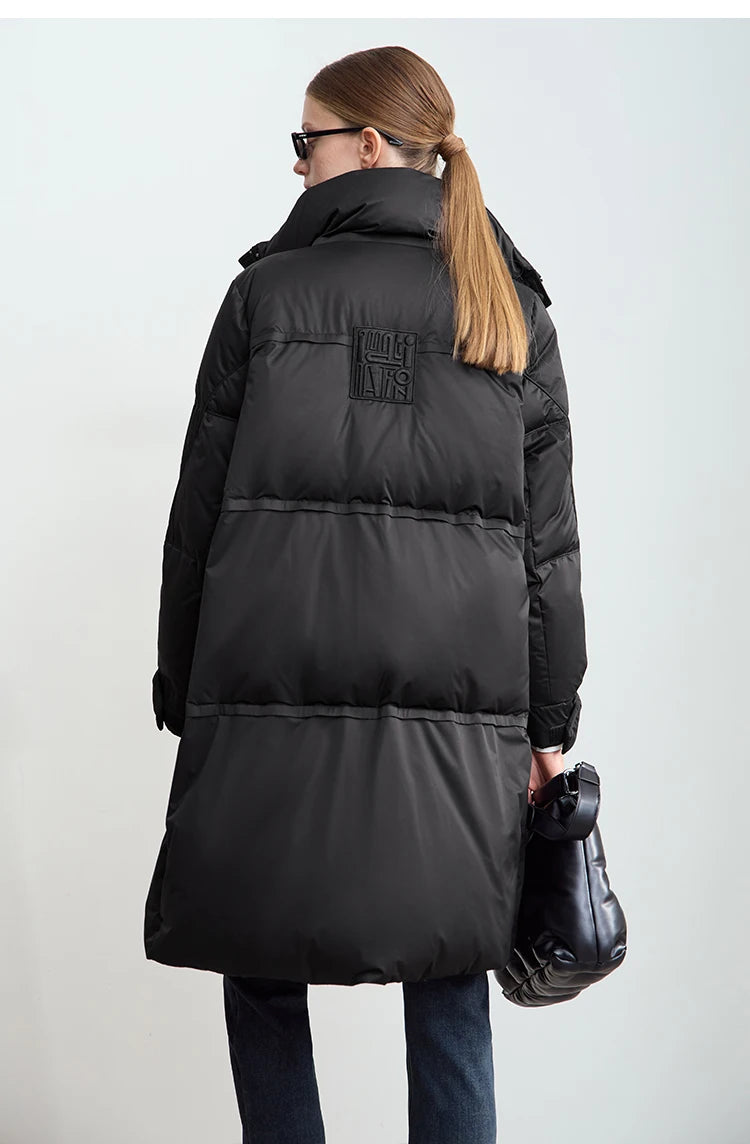 Amii 2024 Winter New Women's Velcro Loose Coat Top Warm Stand-up Collar Letter Embroidered Seal Zipper Down Jacket 12444103