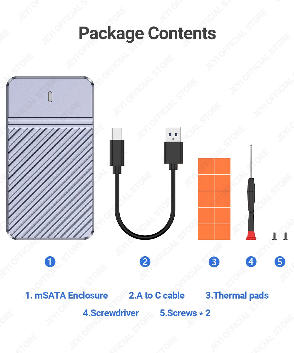 JEYI mSATA to USB 3.1 Gen2 10Gbps SSD Enclosure Adapter Case with Type C Port for mSATA Internal Solid State Drive Hard Drive