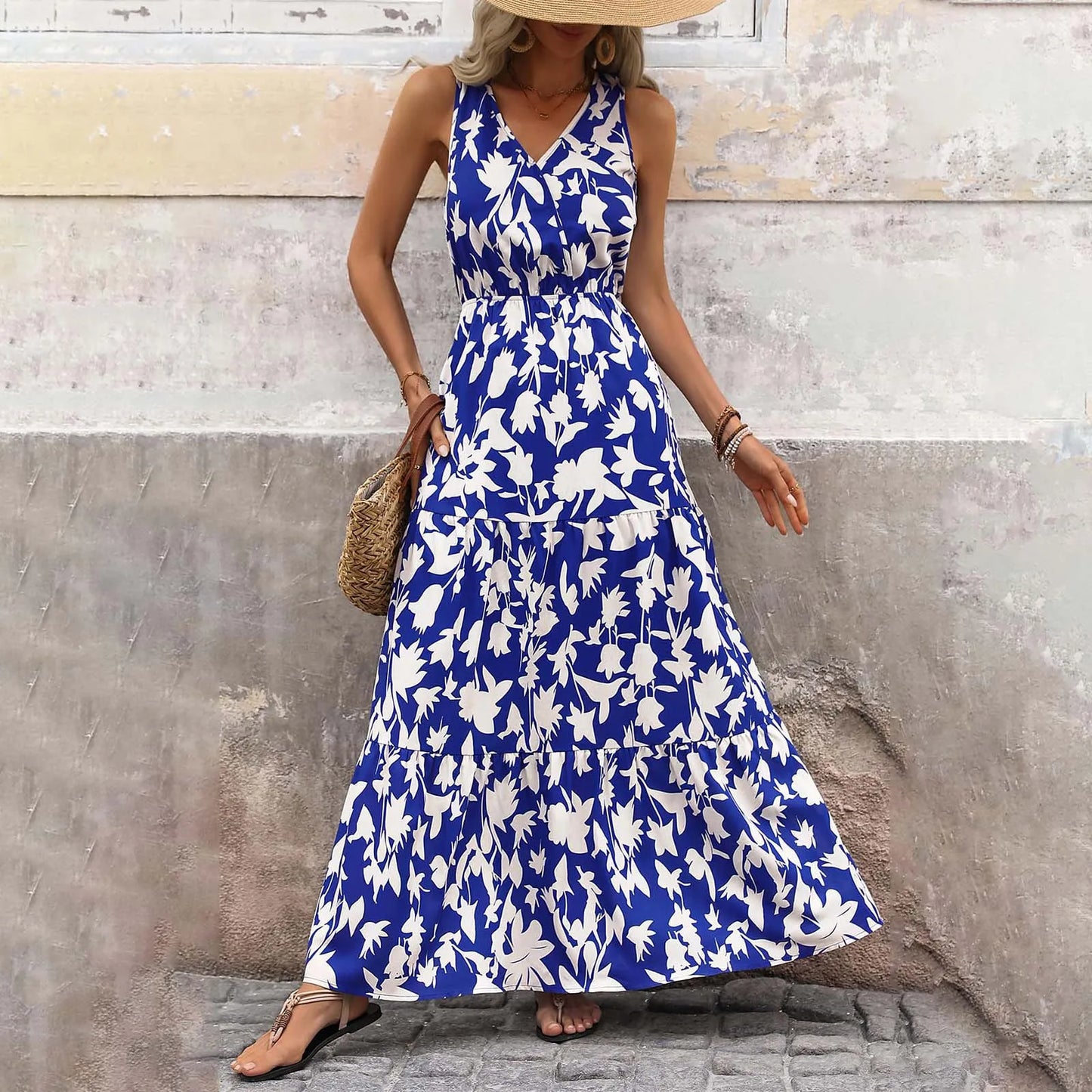 Maxi Dresses For Women Summer Tiered Ruffle Print Boho Beach Ladies Vestidos Evening Party Elegant Dress Vintage Long Dress
