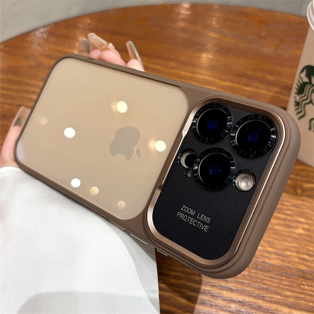 Luxury Magnetic Metal TPU Case For iPhone 17 16 15 14 Pro Max Plus Case Translucent Acrylic Hard Bumper Shockproof Protect Cover