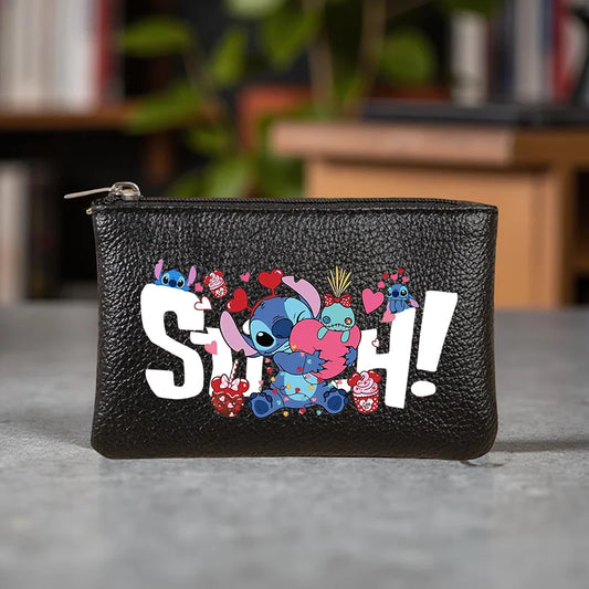 Stitch Mini Print Coin Purse, Cartoon Short Wallet with Zipper Closure, Compact & Stylish for Coins, Cards, Keys, Everyday Use
