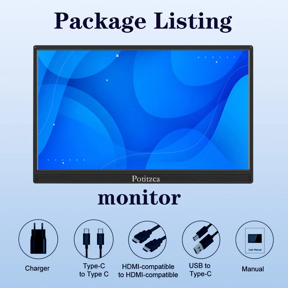 Touchscreen Portable Monitor 16/15.6/14 Inch FULL HD LCD Display IPS Panel Laptop Monitor for PC/Raspberry Pi/Laptop/PS3/4/Xbox