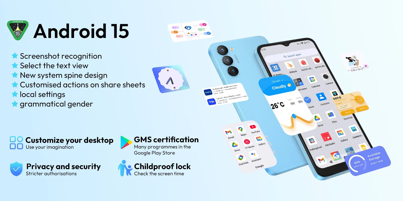 XGODY X36 Smartphone Android 15 Mobile Phone 6.5 Inch HD Screen 7GB RAM 32GB ROM Storage 4G Dual SIM Octa Core 4200mAh Battery