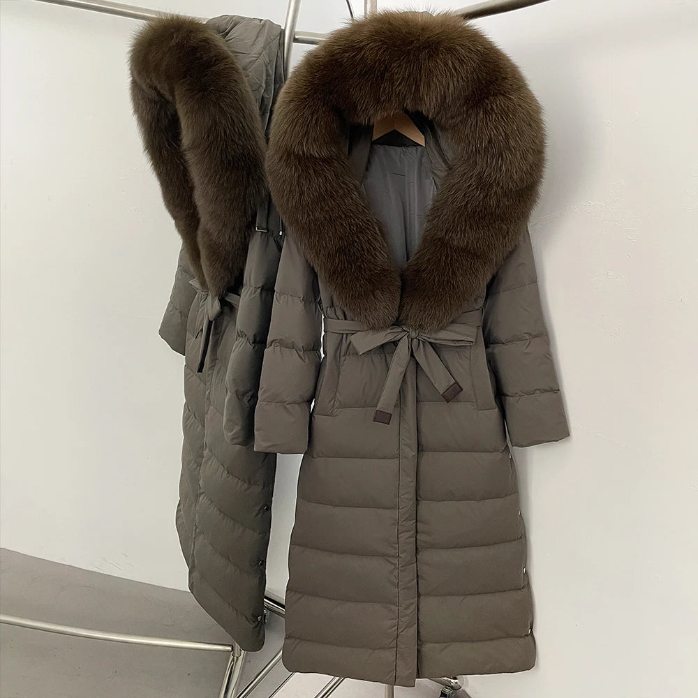 OFTBUY Long Puffer Jacket Women New 2025 Winter Warm White Duck Down Jacket Women's Real Fox Fur Coat Female Natural Fur Parkas