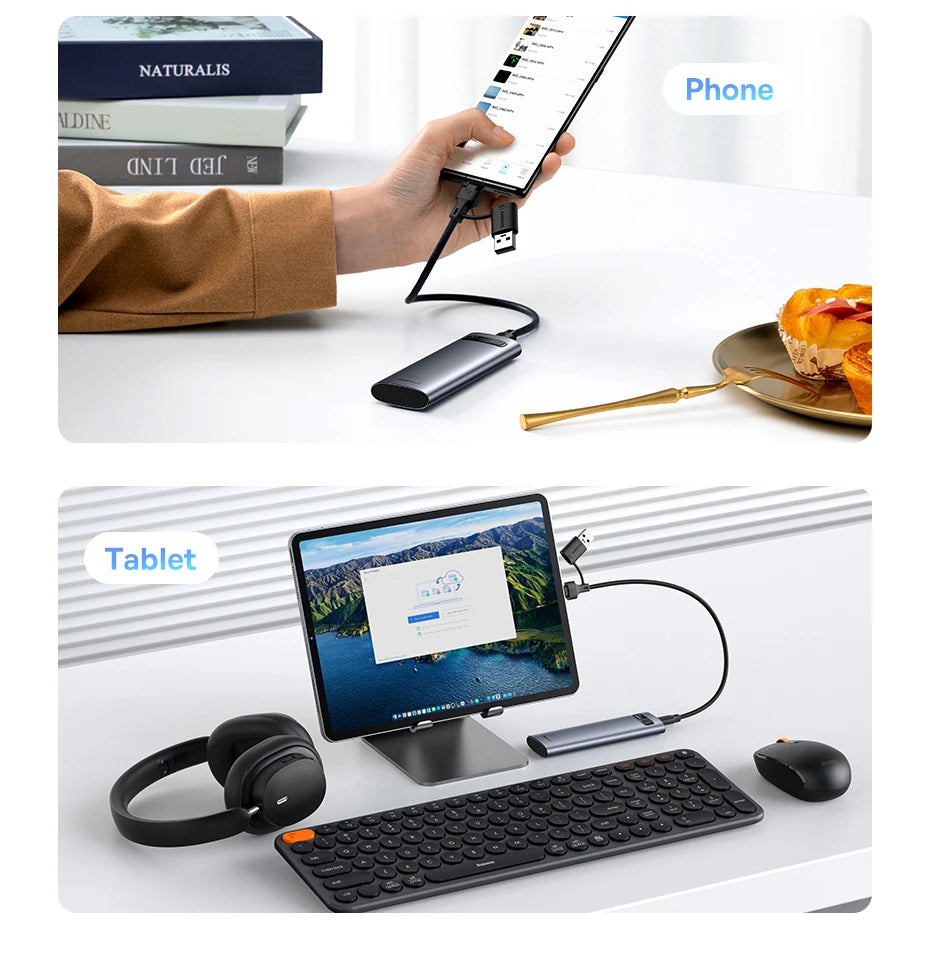 Baseus M2 SSD Case NVMe SATA Dual Protocol 10Gbps M.2 to USB Type C 3.2 Gen 2 Portable SATA NVMe External Enclosure SSD Box Case