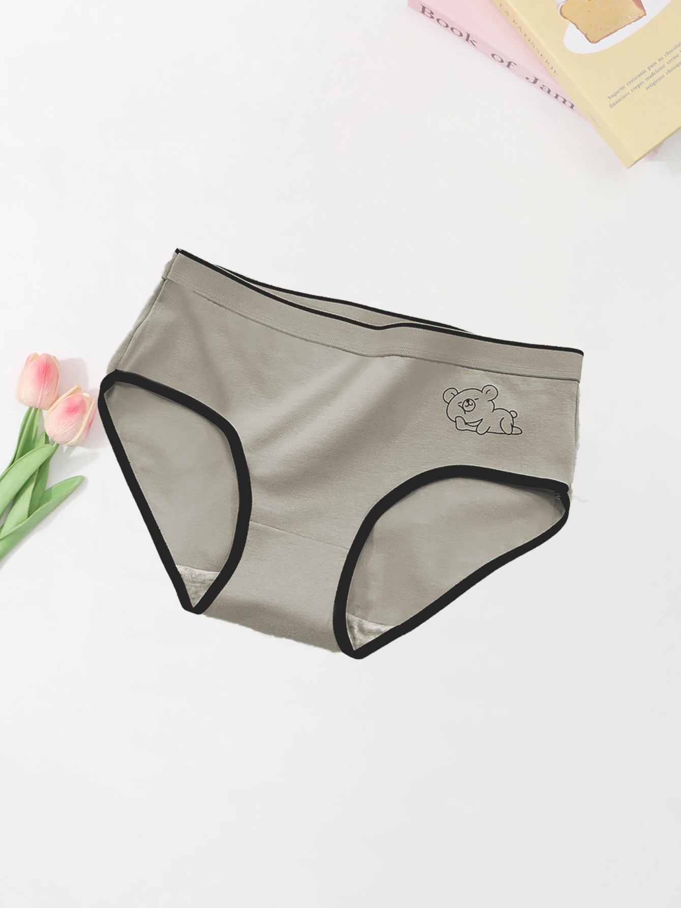 5PCS Cute Little Bear Home Daily Women's Panties, Casual Sports Yoga Breathable and Comfortable Mid-waist Women's Triangle Panti