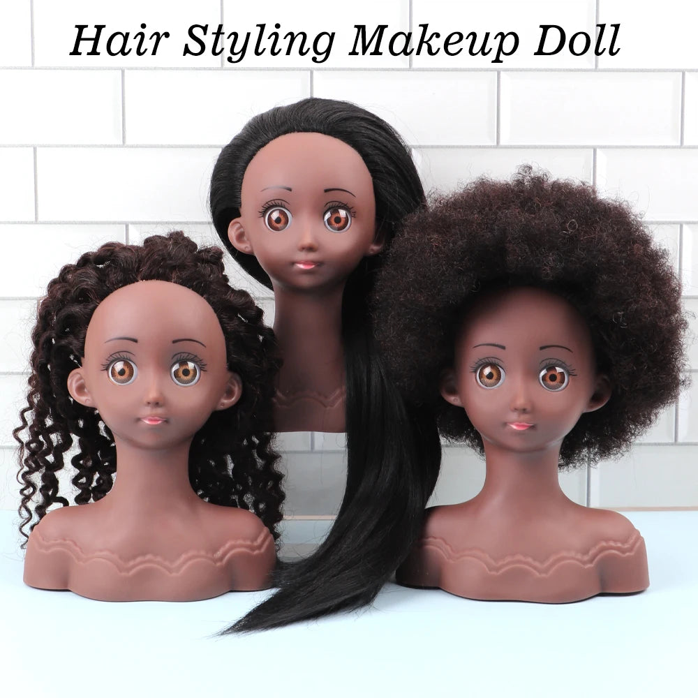 Real Human Hair Mannequin Head With Stand Afro Curly Hair Doll Manikin Head For Black Girls Gifts Practice Hair Styling Head