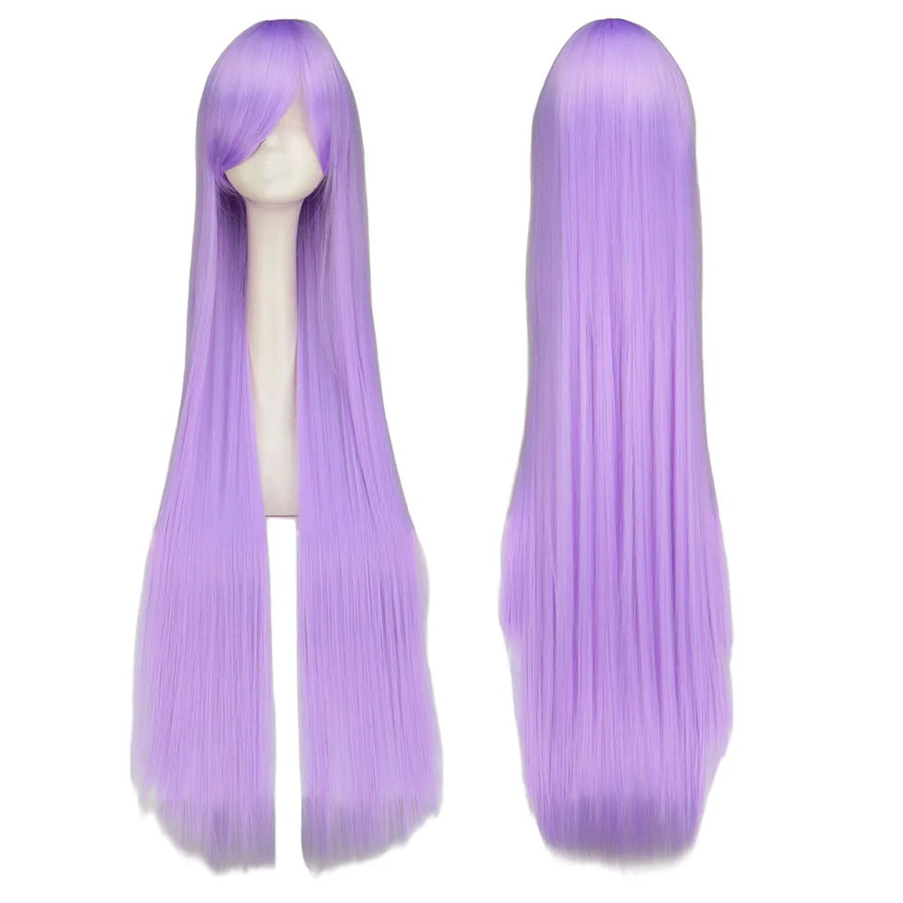 Long Straight Cosplay Wig Black Purple Black Red Pink Blue Dark Brown 100 Cm Synthetic Hair Wigs