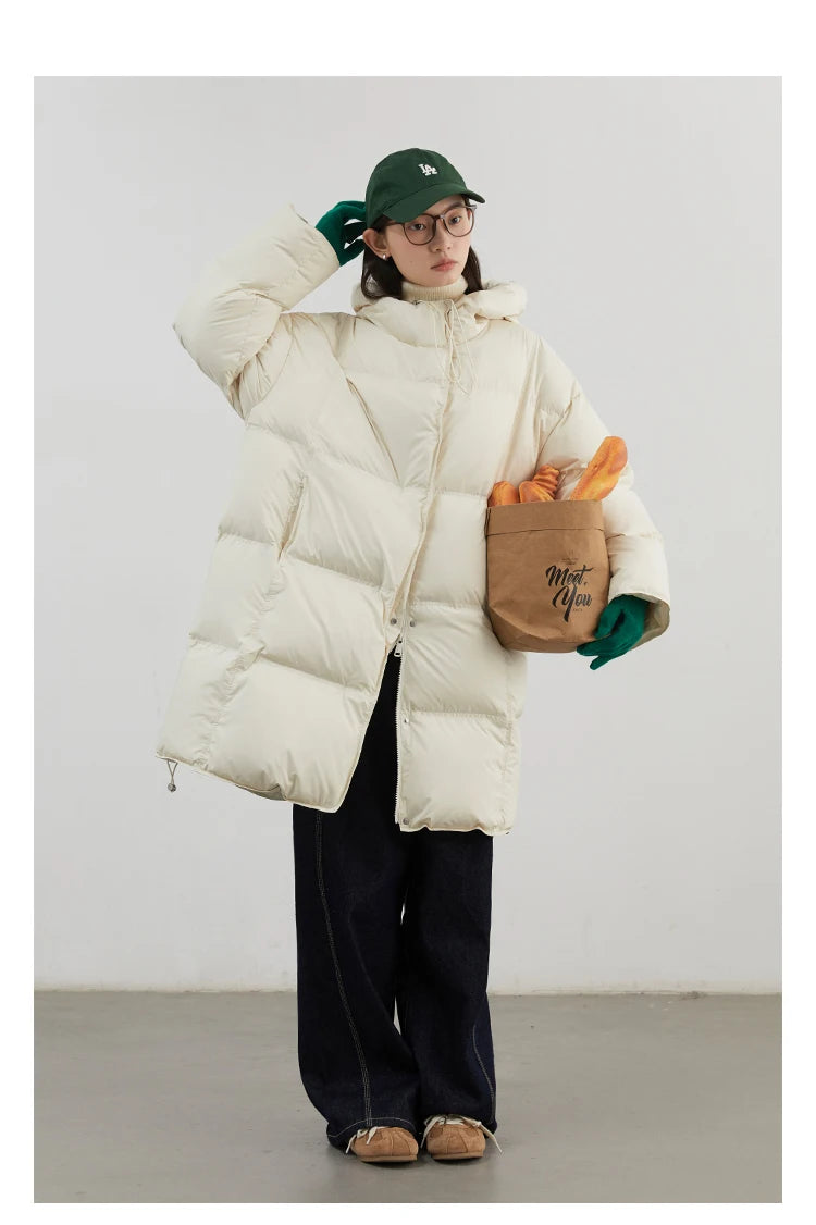 CHIC VEN Women Down Coats Loose New 90 White Duck Down Jacket Medium Long Hooded Female Down Jacket Autumn Winter 2024