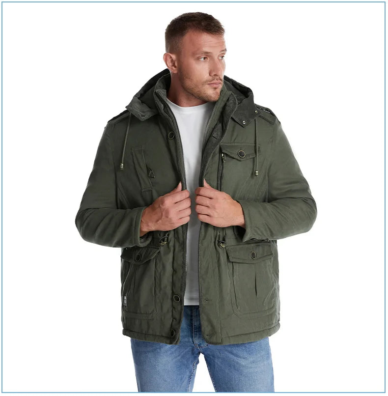 LZLLTT Men Winter Warm Parkas Mens Fleece  Jacket Parkas Men Casual Cotton Outdoor Fur Trench Padded Jackets Coats