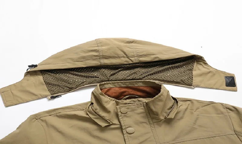Spring Autumn New Men Windproof Casual Jacket Coat Detachable Hat Jacket Men Multi-Pocket Waterproof Military Jacket Male M-5XL